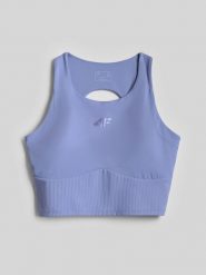 4F Crop top do jogi szybkoschnący damski - niebieski L. Niebieskie topy 4f, l, bez wzorów, z gumy, bez kołnierzyka, bez ramiączek. Za 119.99 zł.