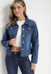 Granatowa Jeansowa Kurtka z Przetarciami i Kieszeniami z Klapami Hazelle. Niebieskie kurtki Born2be, l, bez wzorów, z jeansu, bez kaptura. Za 149.99 zł.