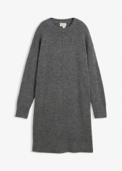 Sukienka dzianinowa. Szare sukienki bonprix, bez wzorów, z dzianiny, bez kołnierzyka, bez ramiączek, mini. Za 119.99 zł.
