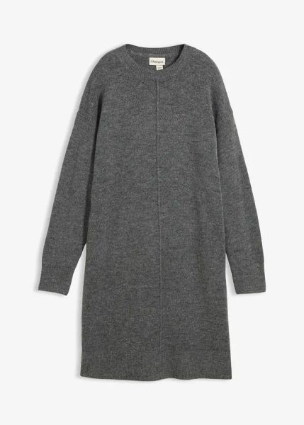 Sukienka dzianinowa. Szare sukienki bonprix, bez wzorów, z dzianiny, bez kołnierzyka, bez ramiączek, mini. Za 119.99 zł.