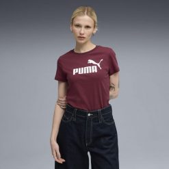 Damska koszulka z logo ESS No. 1 PUMA Ruby Shimmer Red. Czerwone bluzki Puma, bez wzorów, sportowe, bez kołnierzyka, bez ramiączek. Za 75.00 zł.