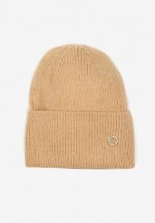 Beżowa Czapka Beanie z Dodatkiem Angory i Metaliczną Aplikacją Delathor. Brązowe czapki Renee, z aplikacjami, z materiału. Za 39.99 zł.