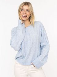 Zwillingsherz Sweter w kolorze błękitnym rozmiar: M. Niebieskie swetry Zwillingsherz, m, bez wzorów, ze splotem, bez ramiączek. Za 160.96 zł.