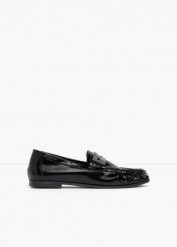 Loafersy z marszczeniem. Czarne baleriny bonprix, bez wzorów, bez obcasa. Za 129.99 zł.