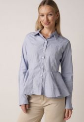 Niebieska Koszula z Bawełną w Paseczki z Rozkloszowanym Dołem Meridianes. Niebieskie koszule Born2be, l, bez wzorów, z bawełny, eleganckie, bez kołnierzyka, bez ramiączek. Za 129.99 zł.