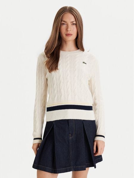 Lacoste Sweter AF4159 Écru Regular Fit. Swetry Lacoste, bez wzorów, z wełny, bez ramiączek. Za 559.99 zł.