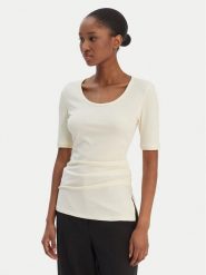 Calvin Klein Bluzka LV044E267G Beżowy Slim Fit. Brązowe bluzki Calvin Klein, xs, bez wzorów, bez kołnierzyka, bez ramiączek. Za 329.99 zł.