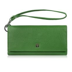 Duży portfel damski skórzany z miejscem na telefon kopertówka zielona Paolo Peruzzi T-141-GB. Zielone portfele PAOLO PERUZZI, bez wzorów, ze skóry. Za 89.00 zł.