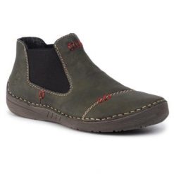 RIEKER 52590-54 Khaki. Brązowe botki Rieker, bez wzorów, z syntetyku, bez obcasa, bez zapięcia. Za 239.99 zł.