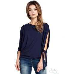 Bluzka rozcięte rękawy bee-036. Niebieskie bluzki BEE, m, bez wzorów, z jeansu, bez kołnierzyka, bez ramiączek. Za 109.90 zł.