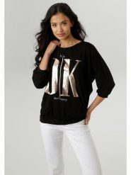 Aniston Koszulka w kolorze czarnym rozmiar: 38. Czarne bluzki Aniston, bez wzorów, bez kołnierzyka, bez ramiączek. Za 43.68 zł.