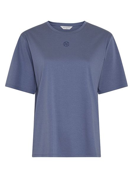 MOSS COPENHAGEN Koszulka w kolorze niebieskim rozmiar: S/M. Niebieskie bluzki Moss Copenhagen, m, bez wzorów, z bawełny, bez kołnierzyka, bez ramiączek. Za 59.95 zł.