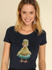 WOOOP Koszulka "Duck Bouee" w kolorze granatowym rozmiar: S. Niebieskie bluzki Wooop, s, bez wzorów, z bawełny, bez kołnierzyka, bez ramiączek. Za 56.99 zł.