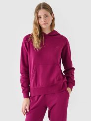 4F Bluza dresowa nierozpinana z kapturem damska - fioletowa M. Fioletowe bluzy sportowe 4f, m, bez wzorów, z bawełny, z kapturem. W wyprzedaży za 99.99 zł.