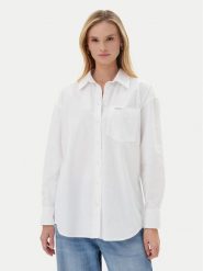 Guess Jeans Koszula W4YH22 WGCF1 Biały Relaxed Fit. Białe koszule Guess Jeans, xxl, z aplikacjami, z bawełny, bez kołnierzyka, bez ramiączek. Za 299.99 zł.
