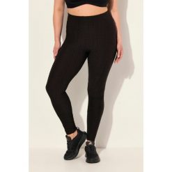 Damskie Legginsy sportowe z fakturą wysoka stan szeroki elastyczny pas. Czarne legginsy Ulla Popken, plus size, bez wzorów, z elastanu, z podwyższonym stanem. Za 244.99 zł.