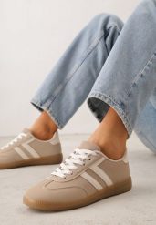 Beżowe Sneakersy w Stylu Kultowych Tenisówek Genenor. Brązowe obuwie sportowe Born2be, z dresówki, bez zapięcia, tenisowe. Za 89.99 zł.