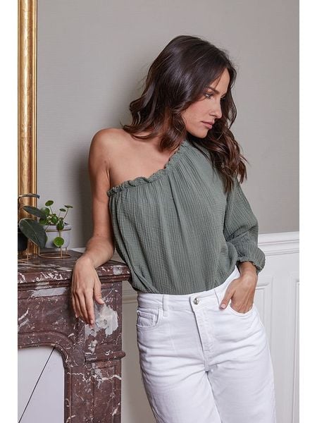 Joséfine Bluzka "Haristot" w kolorze khaki rozmiar: S. Brązowe bluzki Joséfine, s, bez wzorów, bez kołnierzyka, bez ramiączek. Za 65.85 zł.