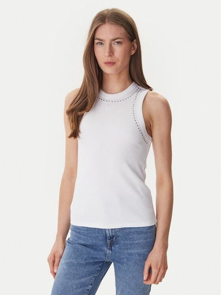 DKNY Top DJ5T1694 Biały Slim Fit. Białe topy DKNY, l, bez wzorów, z syntetyku, bez kołnierzyka, bez ramiączek. Za 134.99 zł.