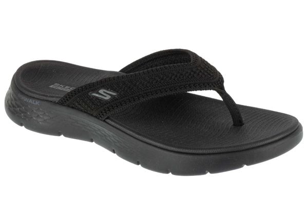 Japonki damskie, Go Walk Flex Sandal - Holly. Czarne klapki Skechers, bez wzorów, z materiału, bez obcasa. Za 179.99 zł.