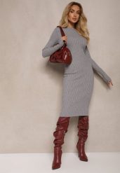 Szara Dopasowana Sukienka z Prążkowanej Dzianiny z Wiskozą Zdobiona Guzikami Zinlivira. Szare sukienki Renee, na co dzień, m, z aplikacjami, z dzianiny, eleganckie, bez kołnierzyka, bez ramiączek, midi, dopasowane. Za 84.99 zł.