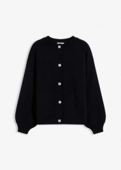 Sweter rozpinany z dekoracyjnymi guzikami. Czarne kardigany bonprix, bez wzorów, z dzianiny. Za 139.99 zł.