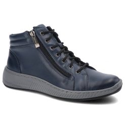 Granatowe Botki Wasak Damskie Wygodne Buty. Niebieskie botki Wasak, bez wzorów, ze skóry, bez obcasa, na platformie, bez zapięcia. Za 259.00 zł.
