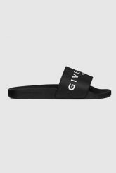 GIVENCHY Czarne klapki damskie z białym logo. Czarne klapki Givenchy, bez wzorów, bez obcasa. W wyprzedaży za 759.99 zł.