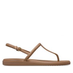 Sandały Crocs. Brązowe sandały Crocs, bez wzorów, bez obcasa, na płaskiej podeszwie, bez zapięcia. Za 139.99 zł.