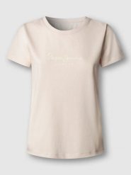 Pepe Jeans Koszulka "Mae" w kolorze kremowym rozmiar: S. Brązowe bluzki Pepe Jeans, s, bez wzorów, z bawełny, bez kołnierzyka, bez ramiączek. Za 78.99 zł.