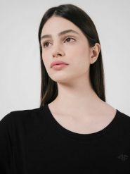 4F T-shirt damski S. Czarne t-shirty 4f, s, bez wzorów, z bawełny, bez kołnierzyka, bez ramiączek. W wyprzedaży za 39.99 zł.