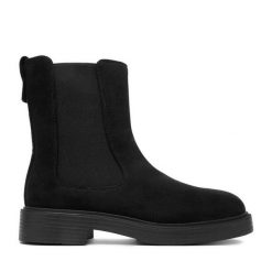 Sztyblety JENNY. Czarne botki Jenny, bez wzorów, bez obcasa, na płaskiej podeszwie, bez zapięcia. Za 159.99 zł.