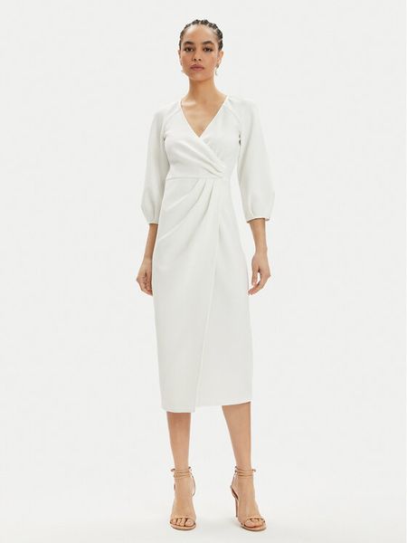 Nissa Sukienka koktajlowa RZ14824 Biały Regular Fit. Białe sukienki Nissa, bez wzorów, z syntetyku, wizytowe, bez kołnierzyka, bez ramiączek. Za 749.99 zł.