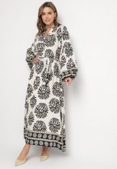 Czarna Wiskozowa Sukienka Oversize w Etniczny Wzór z Wiązanym Paskiem Florseki. Czarne sukienki Born2be, na co dzień, m, bez wzorów, z wiskozy, eleganckie, bez kołnierzyka, bez ramiączek, maxi, oversize. Za 119.99 zł.