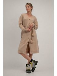 Josephine & Co Wełniana sukienka w kolorze beżowym rozmiar: XXL. Brązowe sukienki Josephine & Co, na co dzień, xxl, bez wzorów, z tkaniny, bez kołnierzyka, bez ramiączek, midi, proste. Za 258.52 zł.