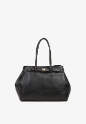 Czarna Torebka Typu Shopperka na Ramię z Klamrą Remille. Czarne torby na ramię Born2be, bez wzorów, z jeansu, biznesowe, na ramię, bez dodatków. Za 169.99 zł.