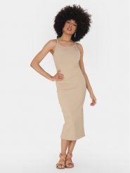 Brave Soul Sukienka letnia LDRJ-624TANYA Beżowy Straight Fit. Brązowe sukienki Brave Soul, na lato, xs, bez wzorów, z bawełny, bez kołnierzyka, bez ramiączek. Za 69.99 zł.
