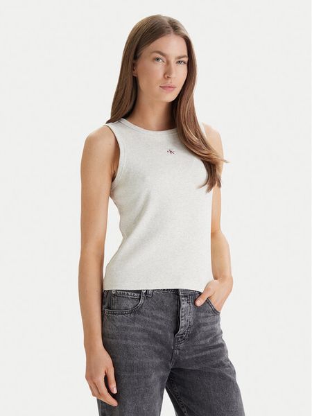 Calvin Klein Jeans Top LV047C201G Beżowy Slim Fit. Brązowe topy Calvin Klein Jeans, xs, bez wzorów, z bawełny, bez kołnierzyka, bez ramiączek. Za 129.99 zł.