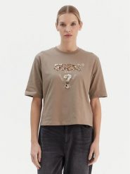 Guess T-Shirt V4YI06 I3Z14 Beżowy Regular Fit. Brązowe t-shirty Guess, xl, z aplikacjami, z bawełny, bez kołnierzyka, bez ramiączek. Za 199.99 zł.