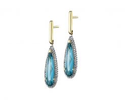 Kolczyki z żółtego złota z diamentami i topazami London Blue - próba 585. Niebieskie kolczyki Apart, z diamentem, złote. Za 3,590.00 zł.