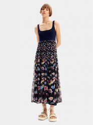 Desigual Sukienka letnia Vancouver 24SWVK58 Granatowy Regular Fit. Niebieskie sukienki Desigual, na lato, s, bez wzorów, z syntetyku, bez kołnierzyka, bez ramiączek. Za 319.99 zł.