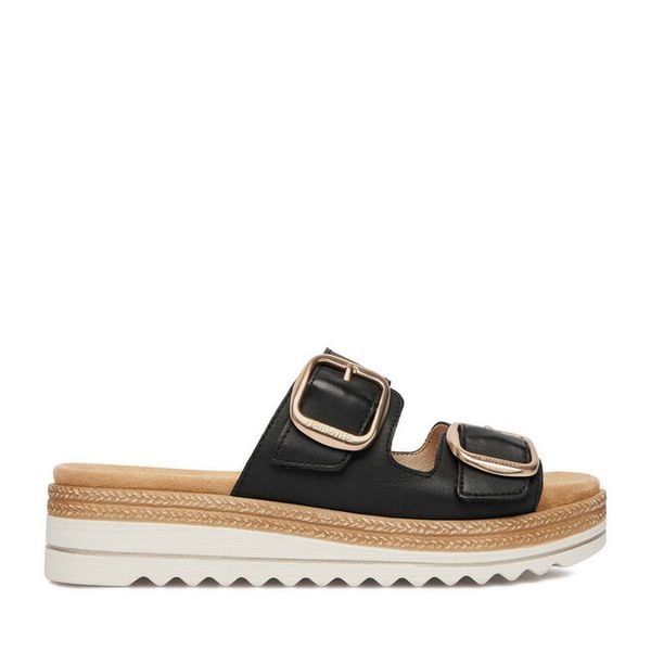 Klapki Remonte. Czarne klapki Remonte, bez wzorów, bez obcasa. Za 369.99 zł.