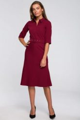 Elegancka sukienka koszulowa z kołnierzykiem paskiem bordowa. Czerwone sukienki Stylove, do pracy, l, bez wzorów, z materiału, biznesowe, bez kołnierzyka, bez ramiączek, maxi, koszulowe. Za 329.00 zł.