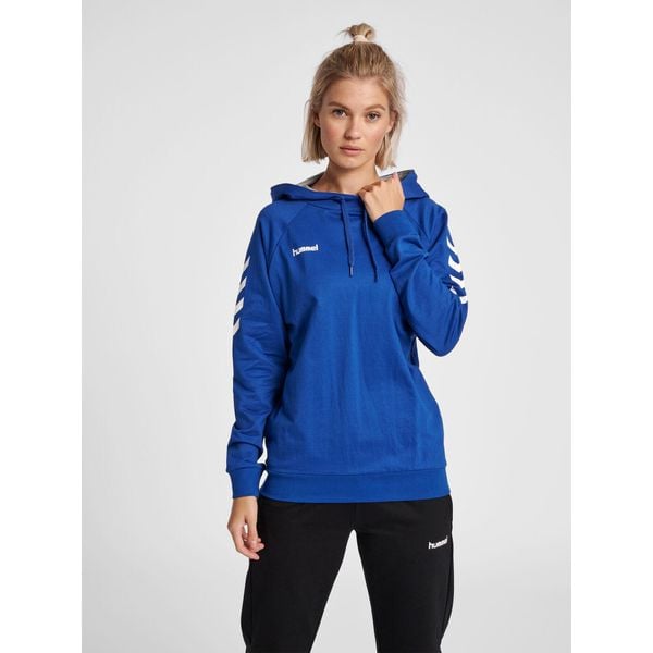 Bluza damska z kapturem Hummel hmlGO. Niebieskie bluzy Hummel, na wiosnę, xs, z aplikacjami, z bawełny, z kapturem. Za 189.30 zł.