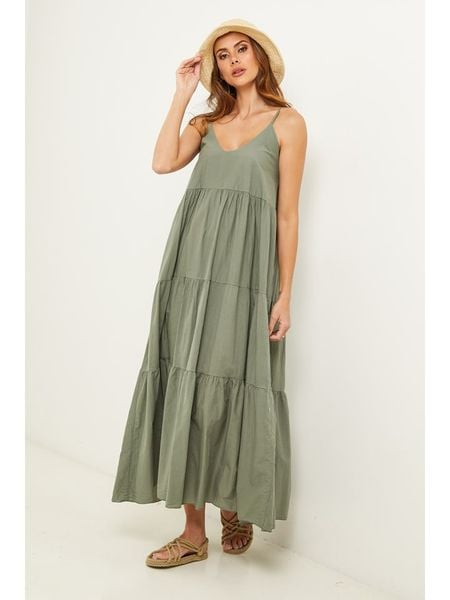 Fleur de Lin Sukienka "Bix" w kolorze zielonym rozmiar: S. Zielone sukienki Fleur de Lin, s, bez wzorów, z bawełny, bez kołnierzyka, bez ramiączek, maxi. Za 209.95 zł.