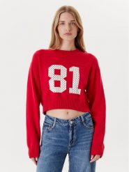 Guess Jeans Sweter W5YR33 Z3HM1 Czerwony Regular Fit. Czerwone swetry Guess Jeans, m, z aplikacjami, z bawełny, bez ramiączek. Za 349.99 zł.