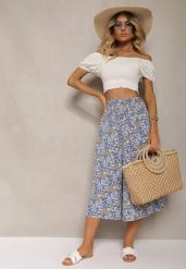 Niebieskie Szerokie Spodnie Culotte High Waist z Gumką w Talii Vikiisona. Niebieskie spodnie materiałowe Renee, na co dzień, l, bez wzorów, z bawełny, z podwyższonym stanem. Za 29.99 zł.