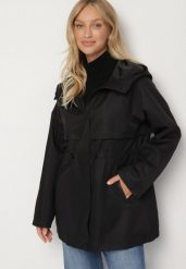 Czarna Klasyczna Kurtka Parka z Kapturem i Ściągaczem w Pasie Cinelle. Czarne kurtki Born2be, l, z jeansu, klasyczne, z kapturem. Za 189.99 zł.