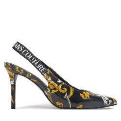 Sandały Versace Jeans Couture. Czarne sandały Versace Jeans Couture, bez wzorów, z jeansu, bez obcasa, na szpilce, bez zapięcia. Za 769.99 zł.