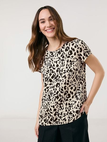 TAIFUN Bluzka w kolorze beżowo-czarnym rozmiar: 36. Brązowe bluzki Taifun, s, bez wzorów, z wiskozy, klasyczne, bez kołnierzyka, bez ramiączek. Za 96.60 zł.